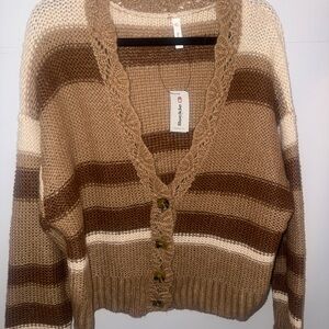 Brandy Melville Tan and Brown Striped Cardigan